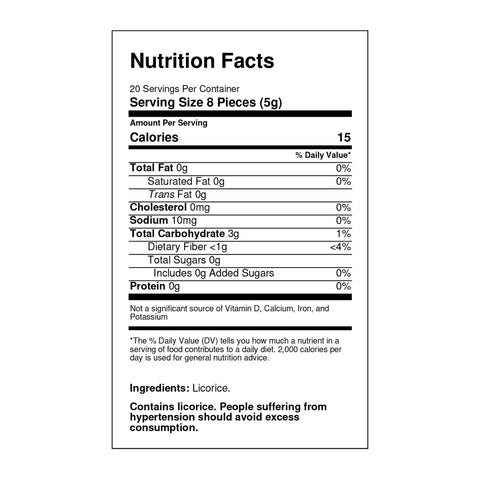 Amarelli Spezzata Classic Licorice Nutrition Facts