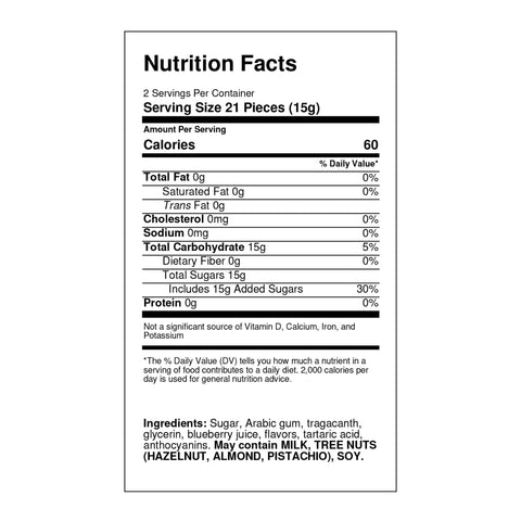 Pastiglie Leone Mirtillo Blueberry Nutrition Facts